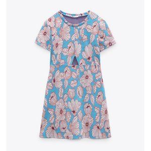 Zara Cut Out Jacquard Dress in Light Blue